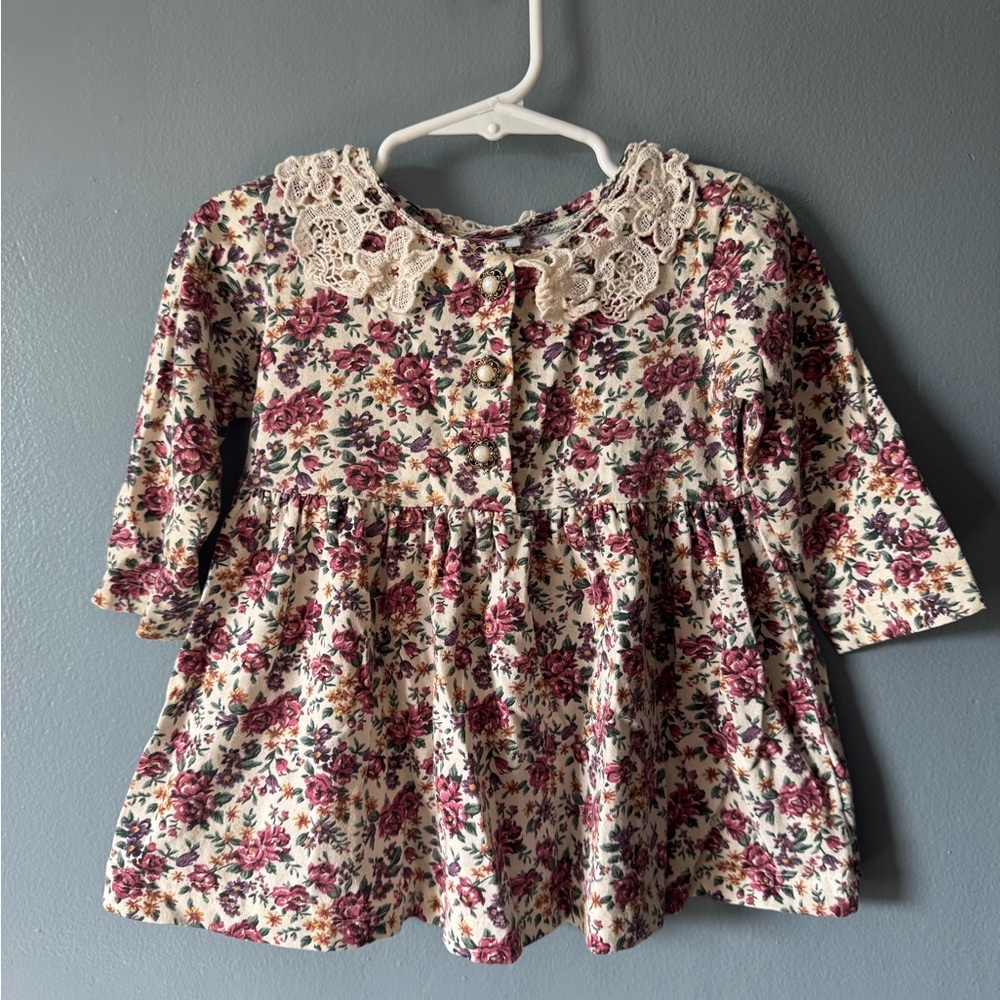 Floral Lace Collar Kids Top Miniwear